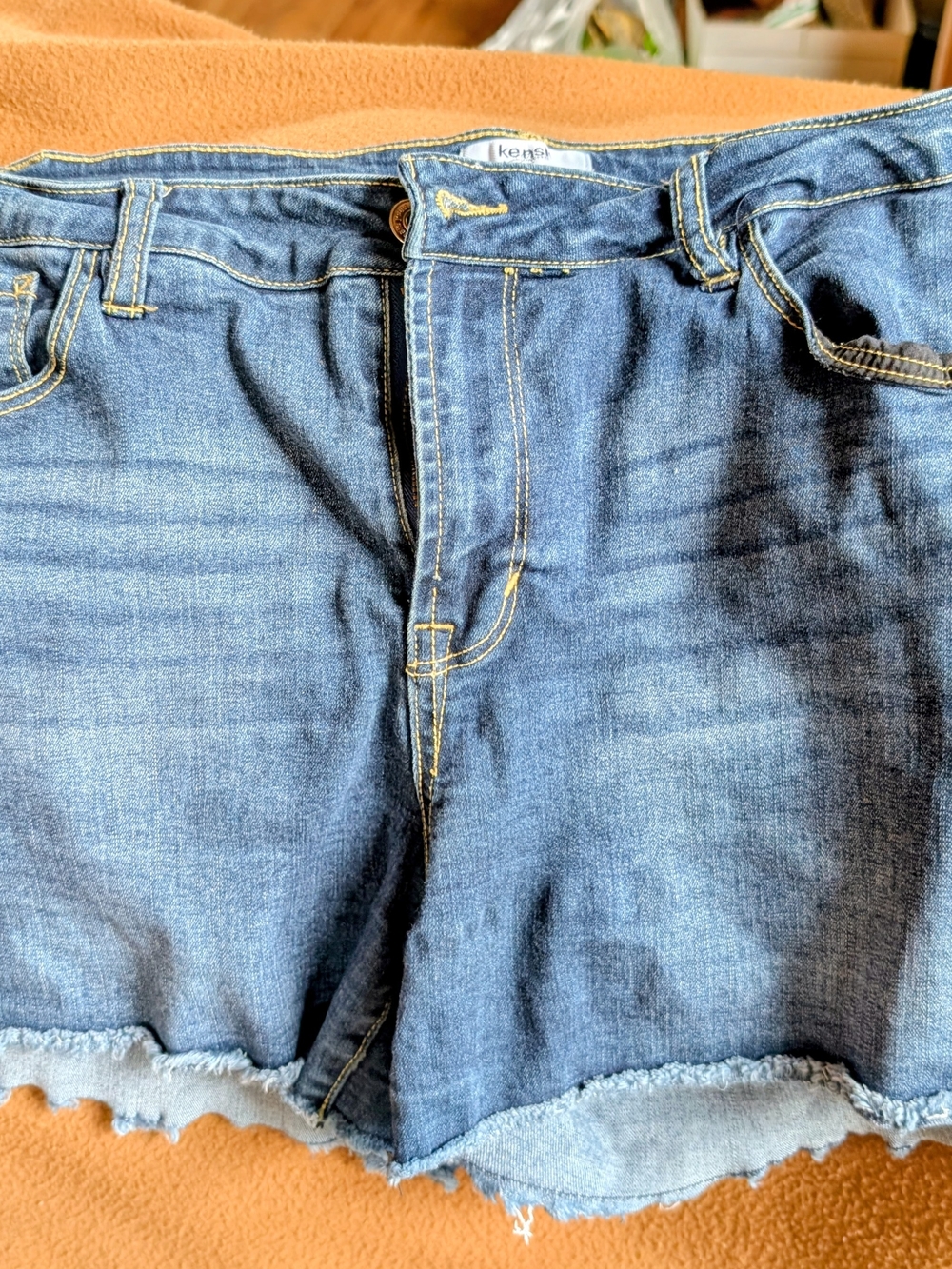 Kensie Blue Denim Cutoff Shorts with Frayed Hem